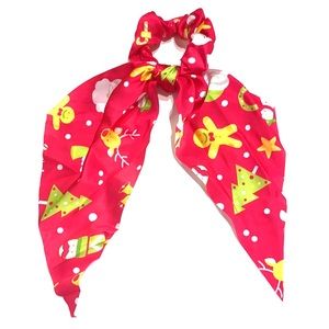 Christmas Holiday Scarf Scrunchie Ponytail Holder 2 in 1 Santa Tree